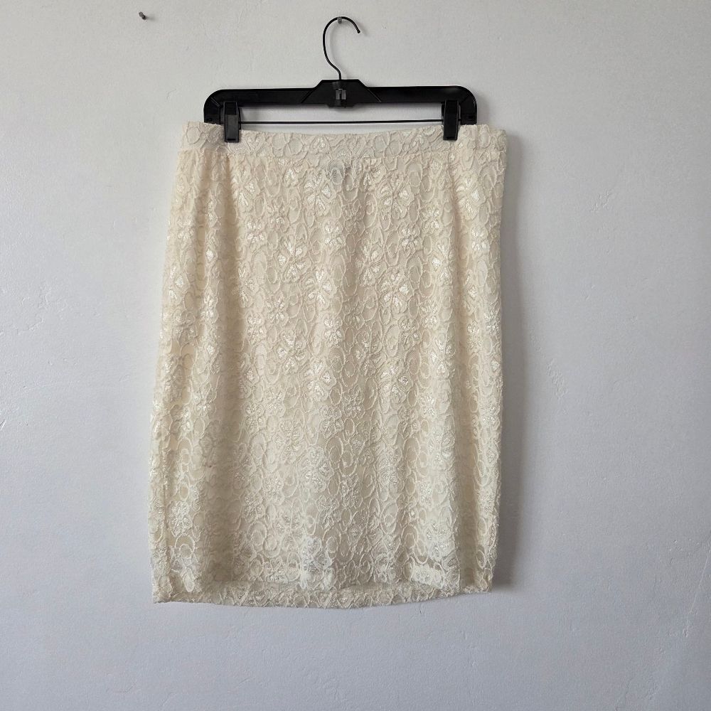 True Envy Cream Ivory Lace Midi Skirt Cottagecore Angel Formal Church Stretch XL